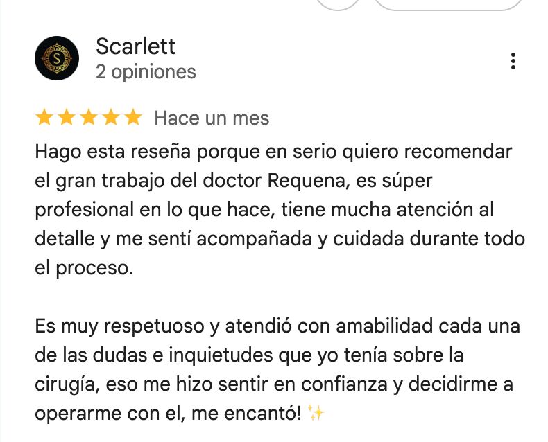 Rese&ntilde;a de 5 estrellas en Google de Scarlett sobre el Dr. Abner Requena